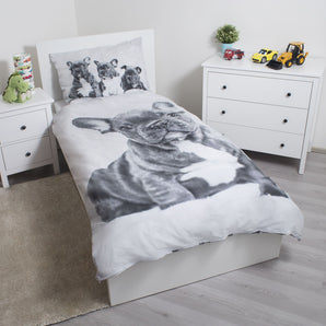 Bulldogge Bettwäsche - weiche Baumwolle 140x200 cm Kissen und Decke