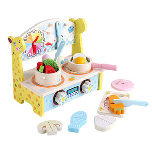Mini Holz Küche mit Kochplatten und Kochset für Kinder ab 2 Jahren