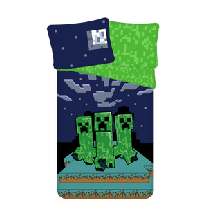 Minecraft Creeper Bettwäsche - weiche Baumwolle 140x200 cm Kissen und Decke Einzelbett