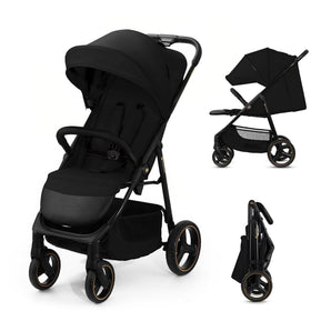 Kinderkraft TRIG 3 Kinderwagen, Kinderbuggy, Liegewagen, Sportwagen, Buggy, Zusammenklappen, Breite und tiefe Sitz, mit Liegeposition, 4 Rad Dämpfung, Große Dach, 5-Punkt-Gurt, bis zu 25 kg, Beige