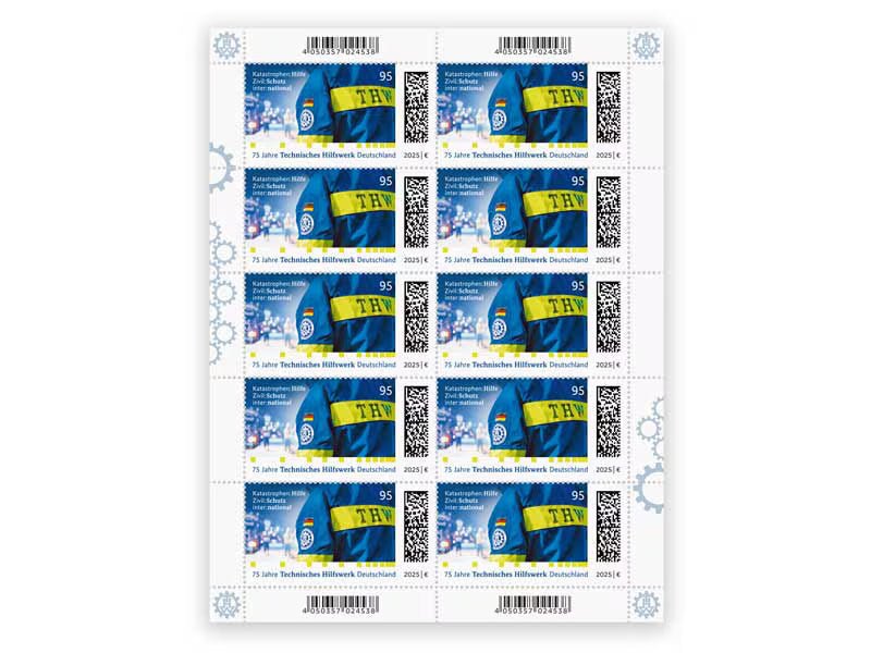 75 Jahre Technisches Hilfswerk, Briefmarke zu 0,95 €, 10er - Bogen - Radio Buxtehude