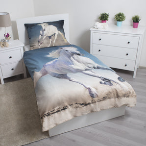 Pferde Bettwäsche - weiche Baumwolle 140x200 cm Pony Kissen und Decke