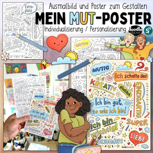 Mut-Poster – Ausmalbild mit Affirmationen & Mutmachern