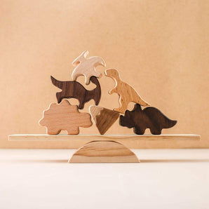 Dinosaurier Block Balancierspiel aus Holz – Multifunktionales Fädel- & Balance-Wippspielzeug
