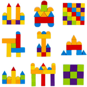 Symmetrie Spiel aus Holz mit Spiegel - mit flachen Bausteinen & Karten