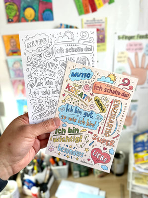 Mut-Poster – Ausmalbild mit Affirmationen & Mutmachern