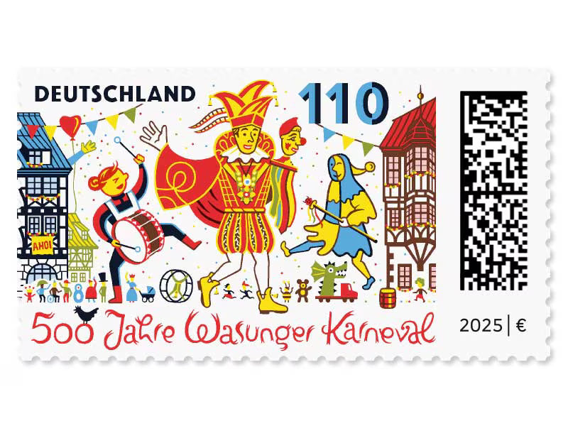 500 Jahre Wasunger Karneval, Briefmarke zu 1,10 €, 10er-Bogen