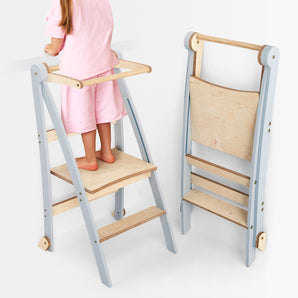 Holz Lernleiter Montessori: Hocker für Kinder - Grau