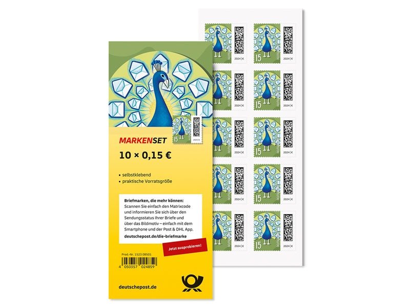Markenset Briefpfau, Briefmarke zu 0,15 €, 10er - Set - Radio Buxtehude