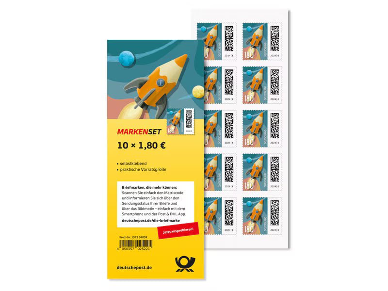 Markenset Raketenpost, Briefmarke zu 1,80 €, 10er - Set - Radio Buxtehude