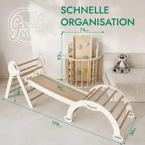 Montessori 4in1 Kletterdreieck für Babys: Pikler-Dreieck, Kletterbogen, Rutschbrett und Kissen für Kleinkinder (1–3 Jahre) - Beige